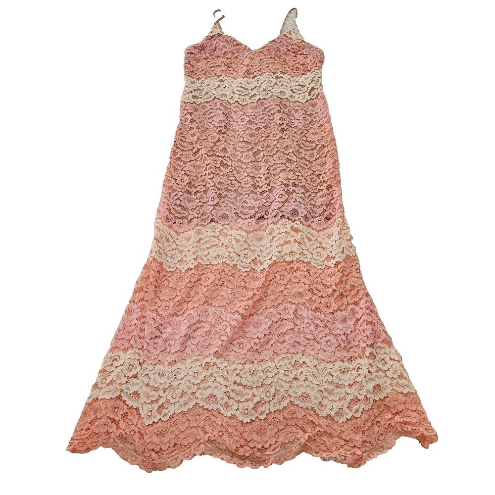NWT ABS by Allen Schwartz Vintage Pink Neutral Lace‎ V-neck Midi Dress Sz 8